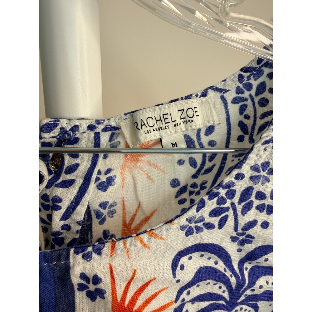 Rachel Zoe Blue Orange Palm Tree Sun Print Linen Blend Crop Tank Top Medium - Picture 3 of 8